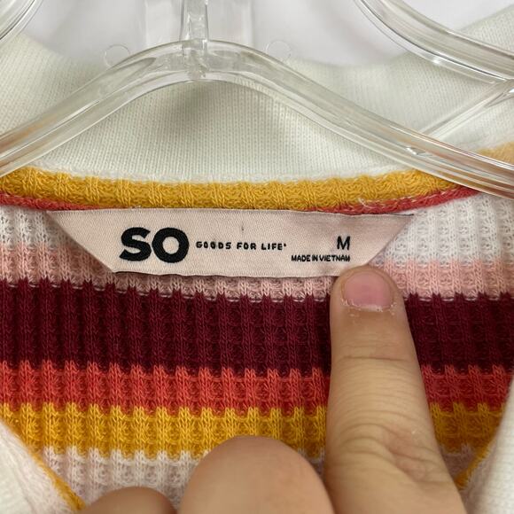 SO Goods for Life stripped collared cropped waffle blouse size Medium - Picture 6 of 11